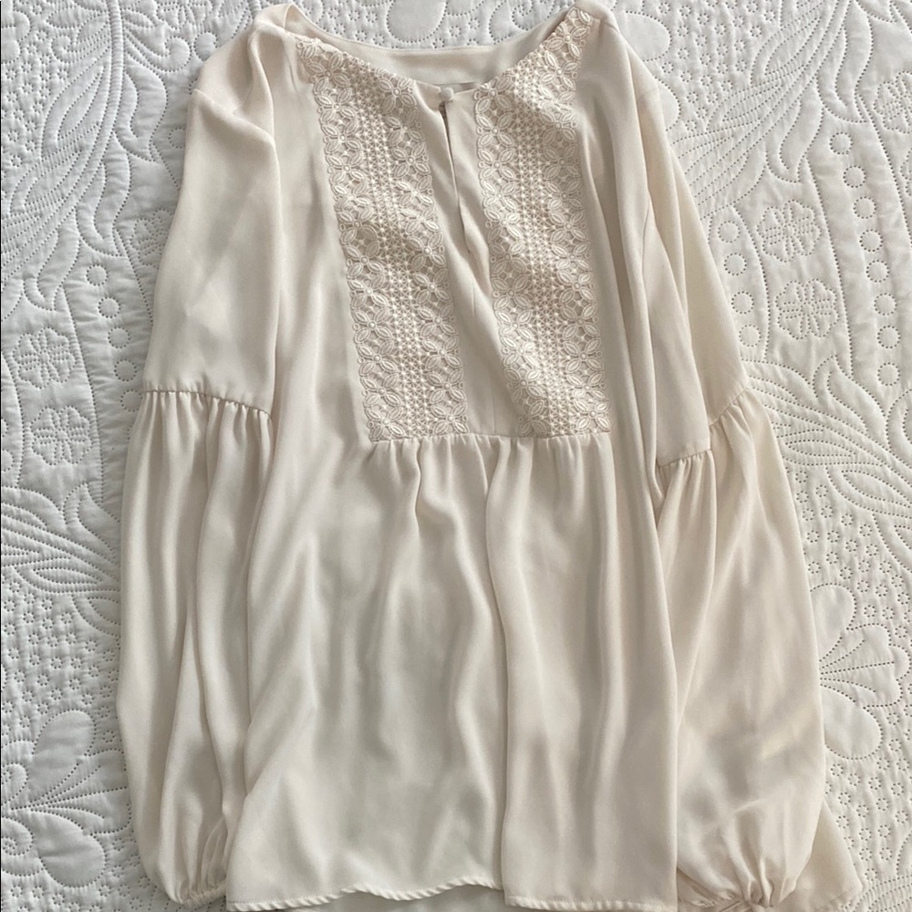Cream Blouse with Lace Detail